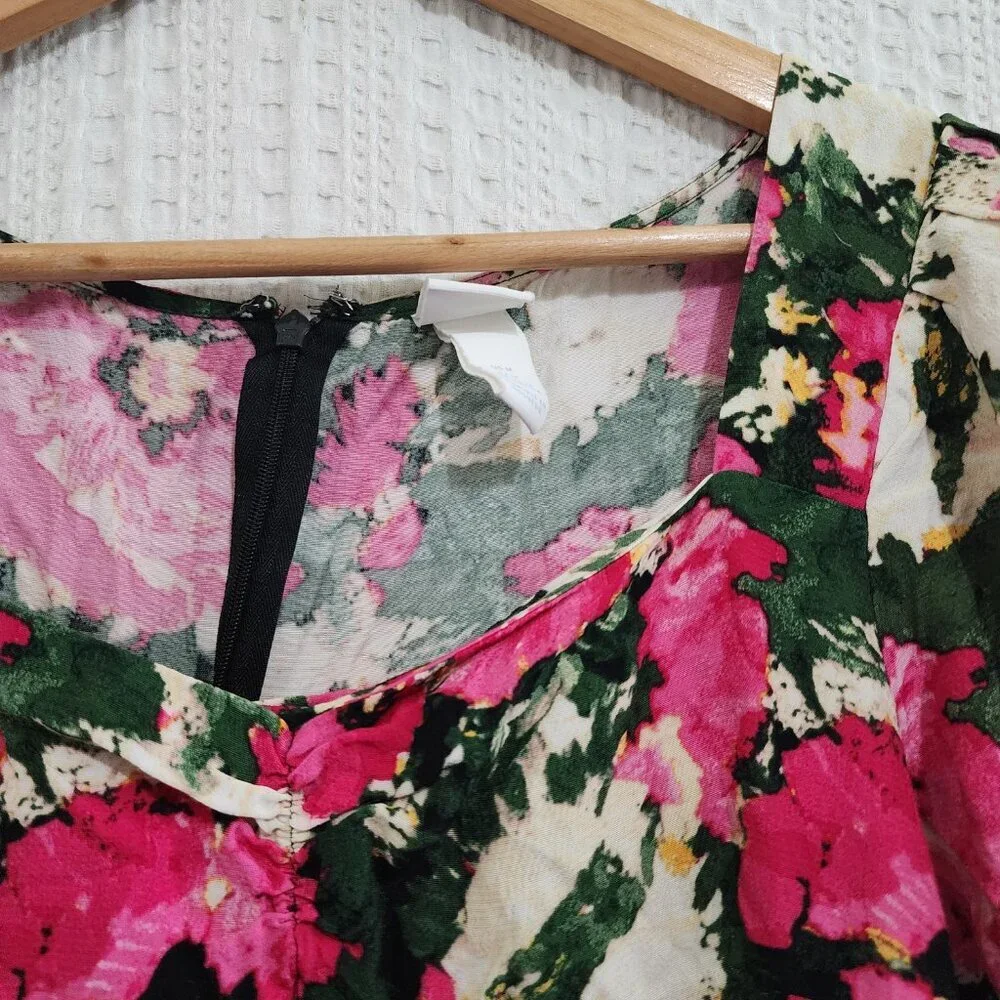 H&M Women's Floral Patterned Midi Flowy Dress in Pink and Cream Size Medium - Picture 11 of 16